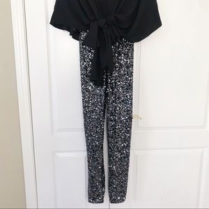 bcbg high low sequin jumpsuit